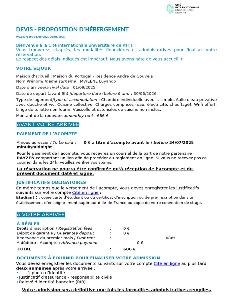 Proposition d'hébergement CIUP 2025-2026 | PDF