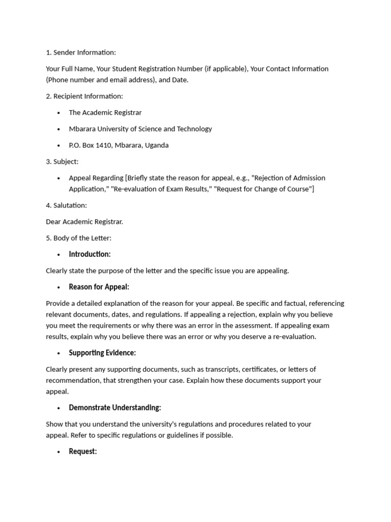 Appeal Letter Guidelines for Students | PDF