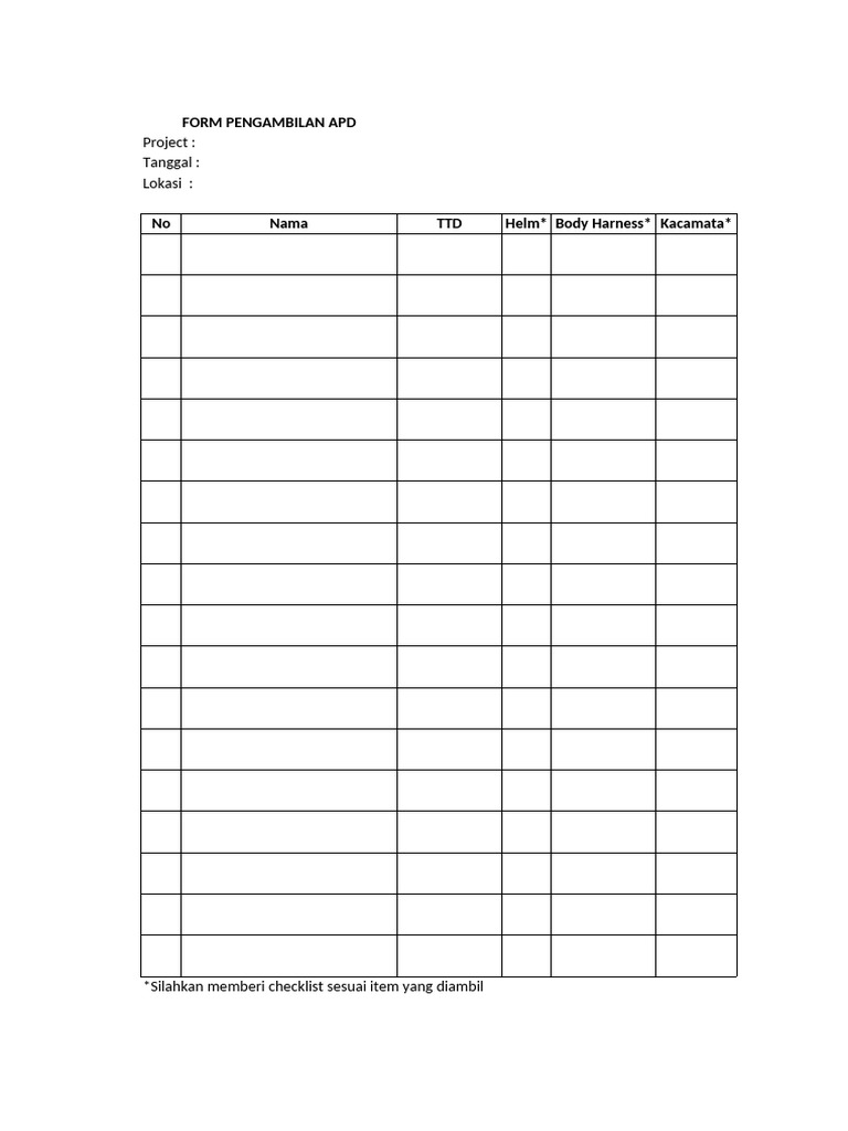 Form Pengambilan APD | PDF