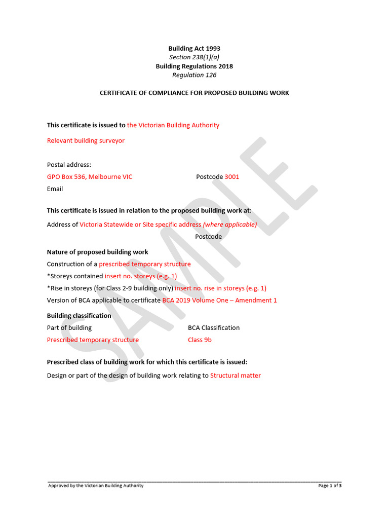 Compliance Certificate for Class 9b Building | PDF
