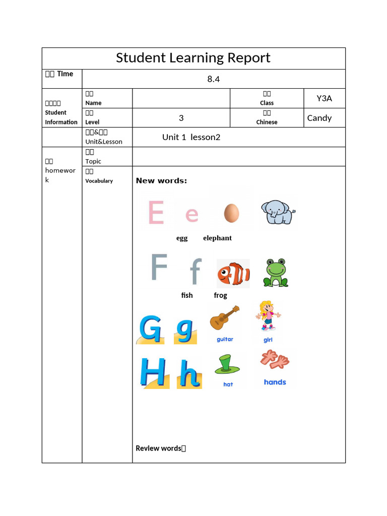 Student Learning Report: 8.4 Y3A 3 Candy Unit 1 Lesson2 | PDF