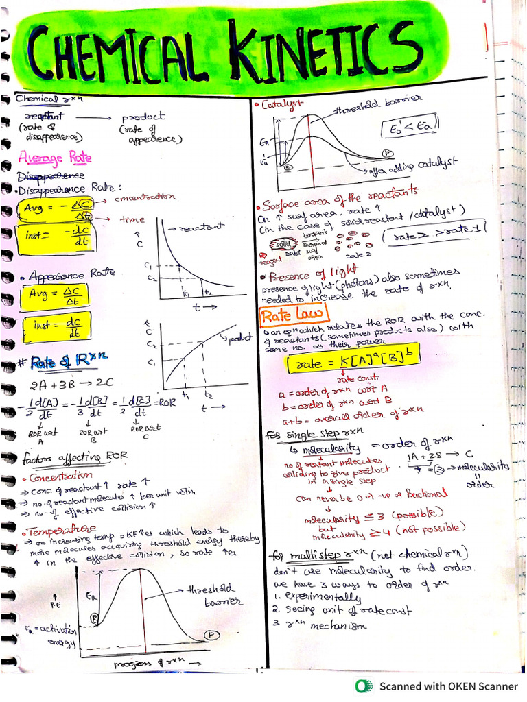 Chemical Kinetics - Short Notes | PDF