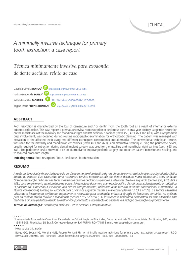 Minimally Invasive Primary Tooth Extraction | PDF | Dental Anatomy ...
