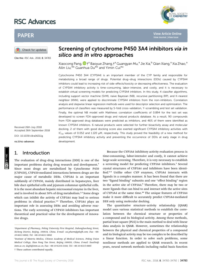 Screening of Cytochrome P450 3A4 Inhibitors Via in | PDF | Support ...
