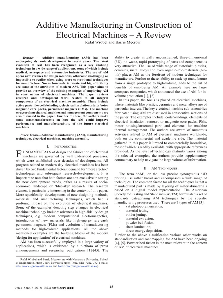 Additive Manufacturing in Construction of Electrical Machines - A ...