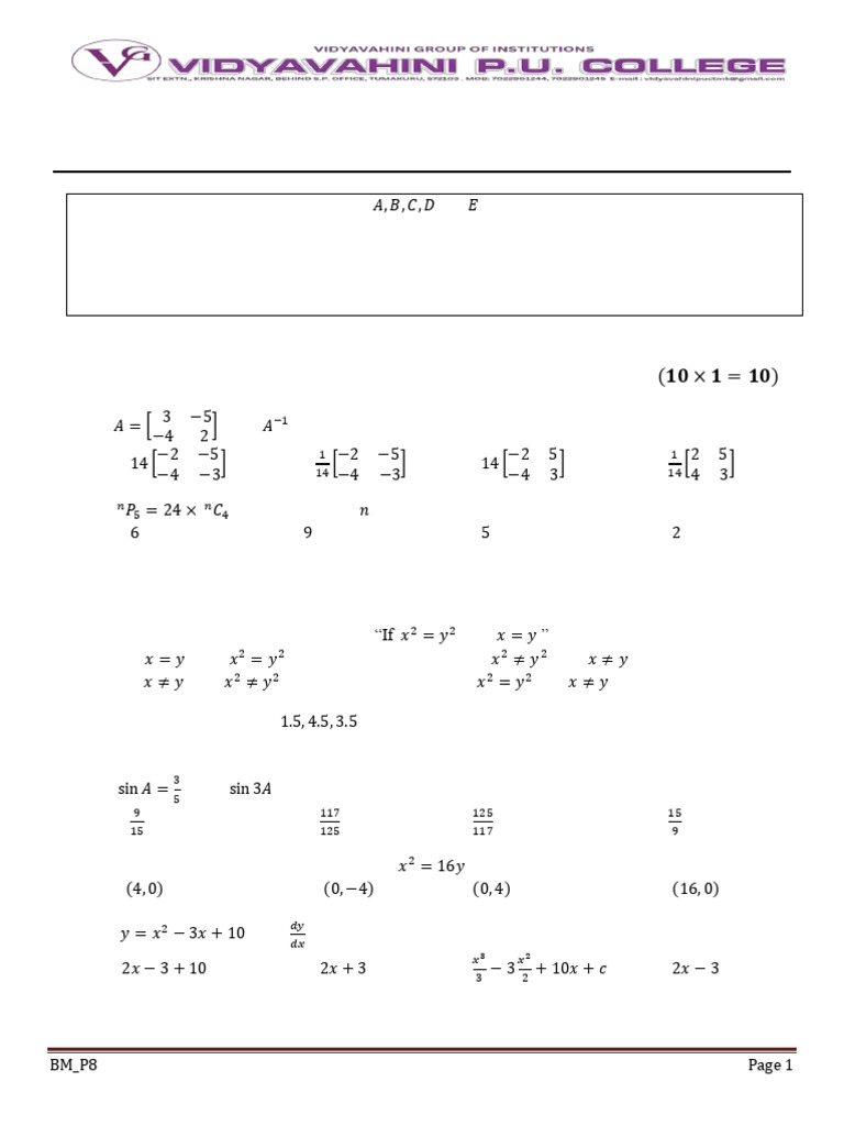 II PUC Basic Mathematics Exam 2025 | PDF | Mathematics