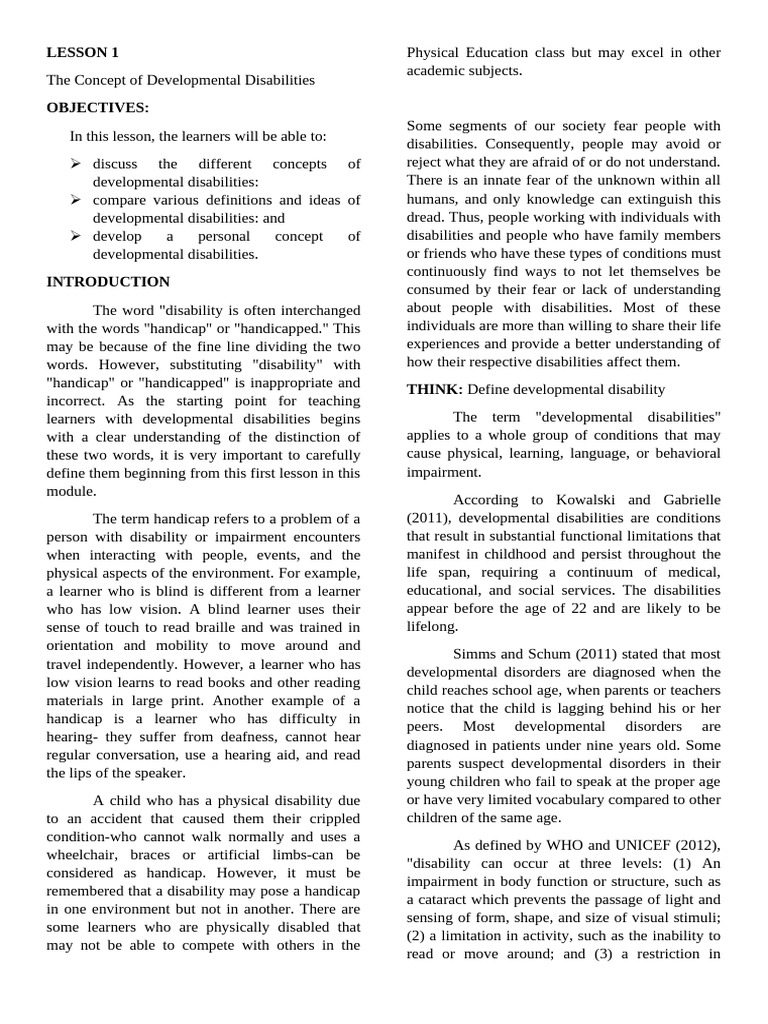 Lessom 1 To 3 ED 108 | PDF | Autism | Disability