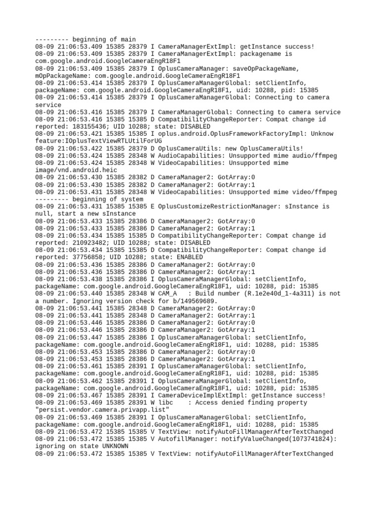 Camera Manager Log Analysis | PDF | Software | Computing