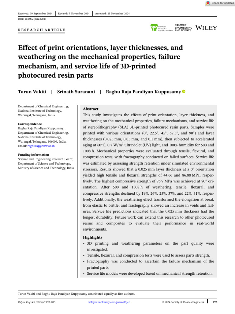 Effect of Print Orientations Layer Thicknesses and Weathering On The ...