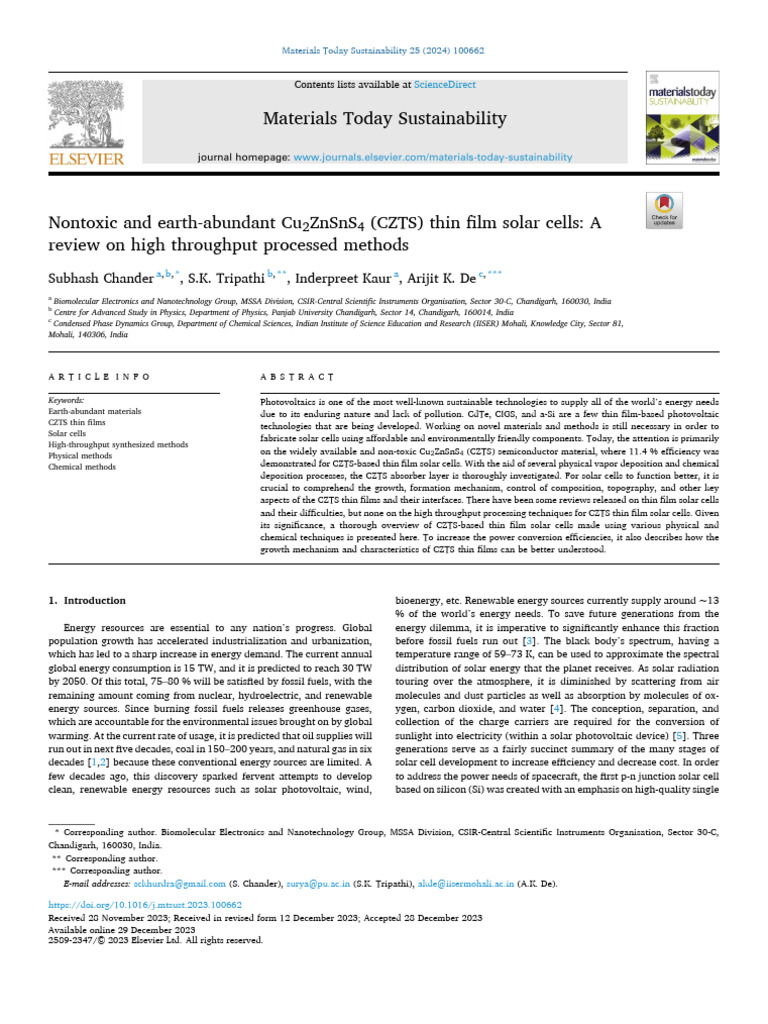 High-Throughput CZTS Solar Cell Review | PDF | Solar Cell | Thin Film