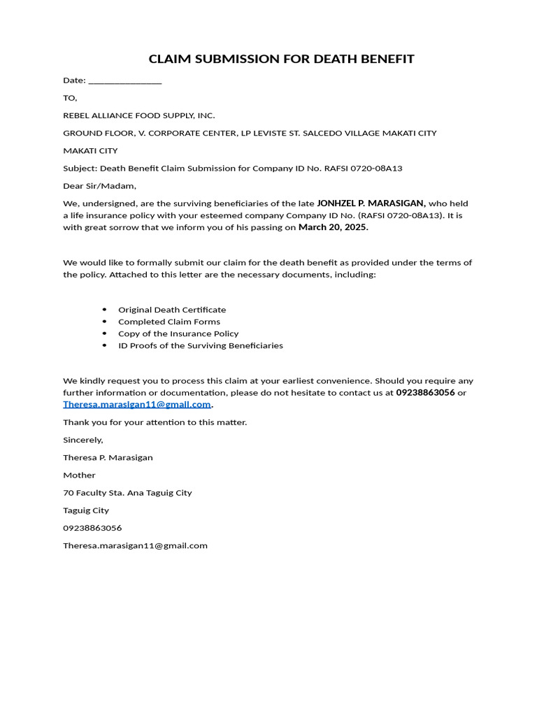 Death Benefit Claim Submission | PDF