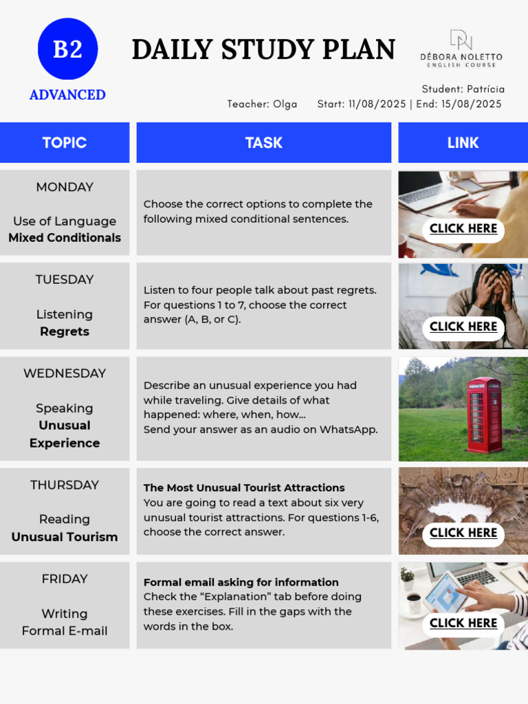 B2 English Weekly Study Plan | PDF