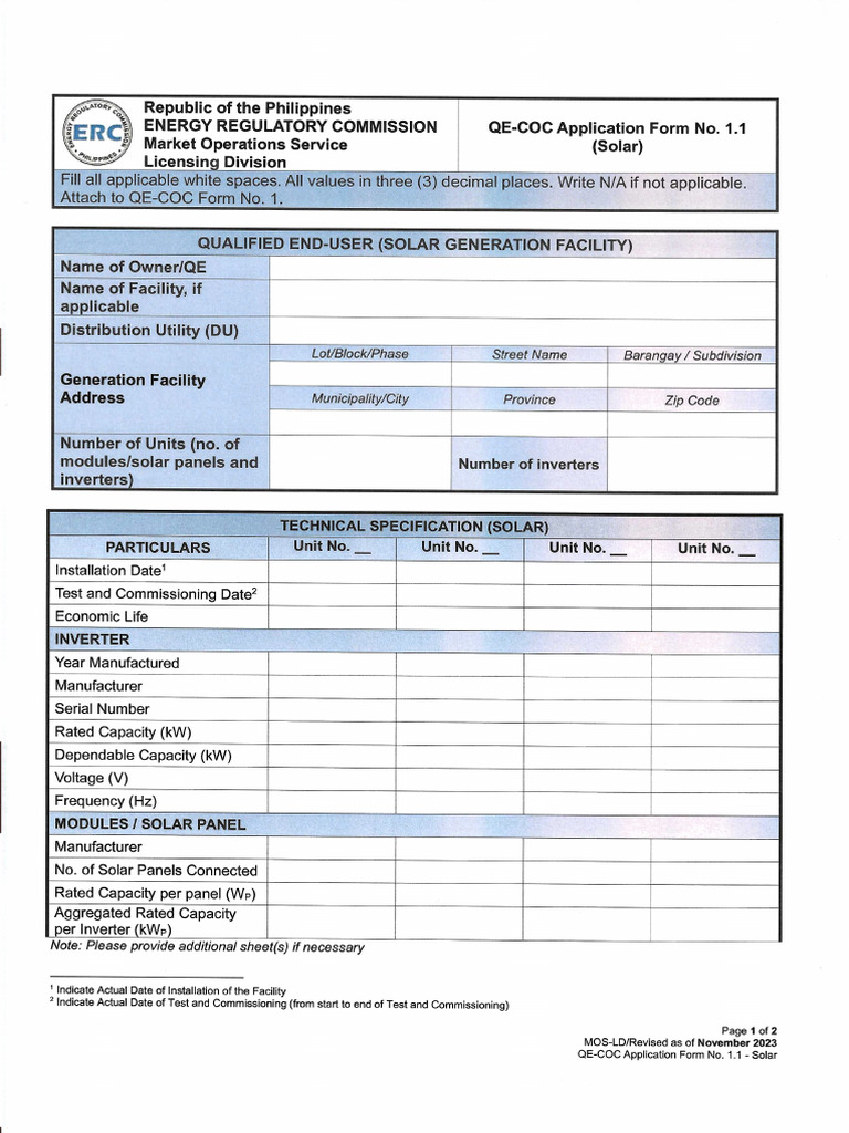 ERC COC Application Form 1.1 | PDF