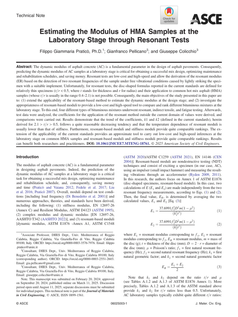 Estimating HMA Modulus via Resonant Tests | PDF | Young's Modulus ...
