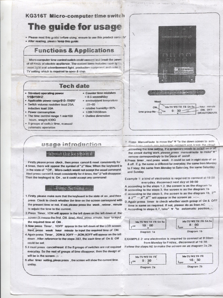 Manual KG316T - Micro-Computer Time Switch | PDF