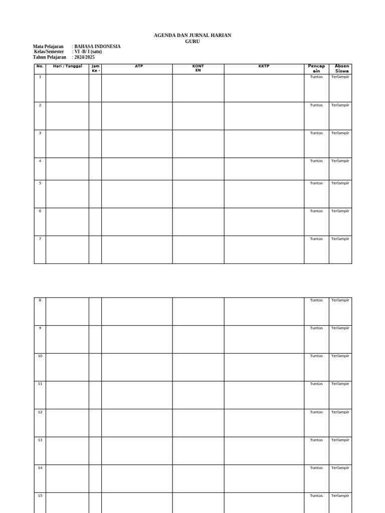 Jurnal Harian Kelas 6 Kurikulum Merdeka | PDF