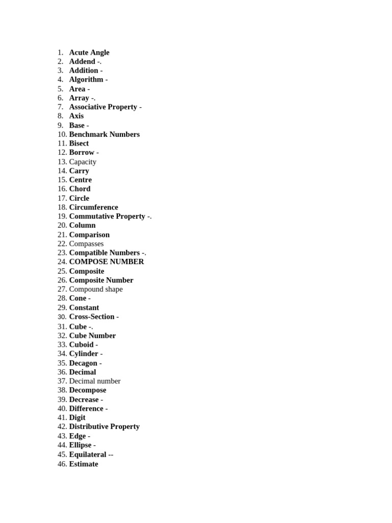 Math Terms and Definitions List | PDF