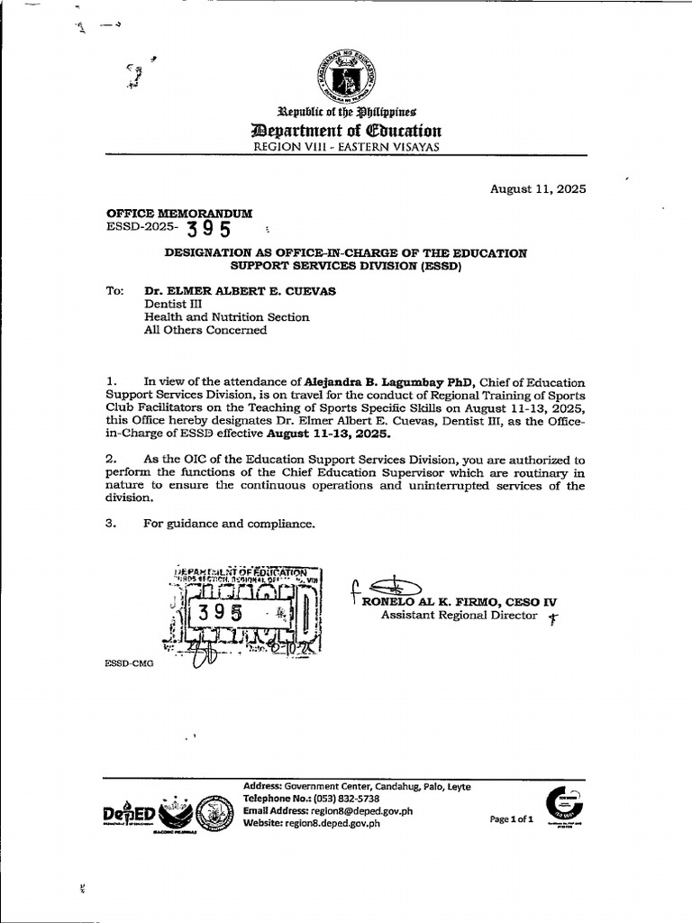 OM No. 395 S. 2025 ESSD CMG 10082025 | PDF