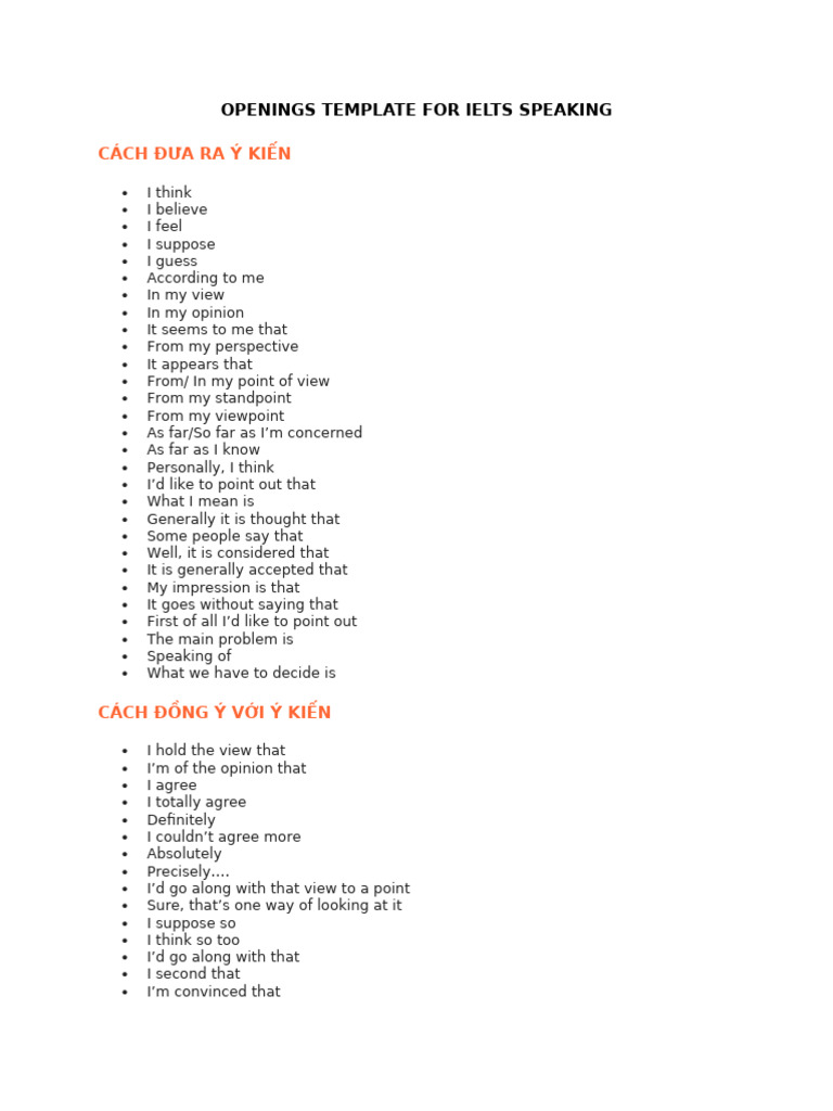 Openings Template For Ielts Speaking | PDF | Epistemology