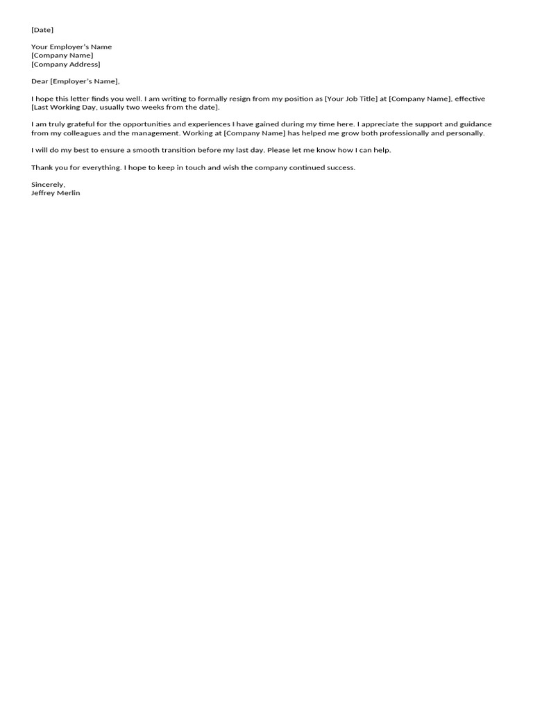 Resignation Letter Template | PDF