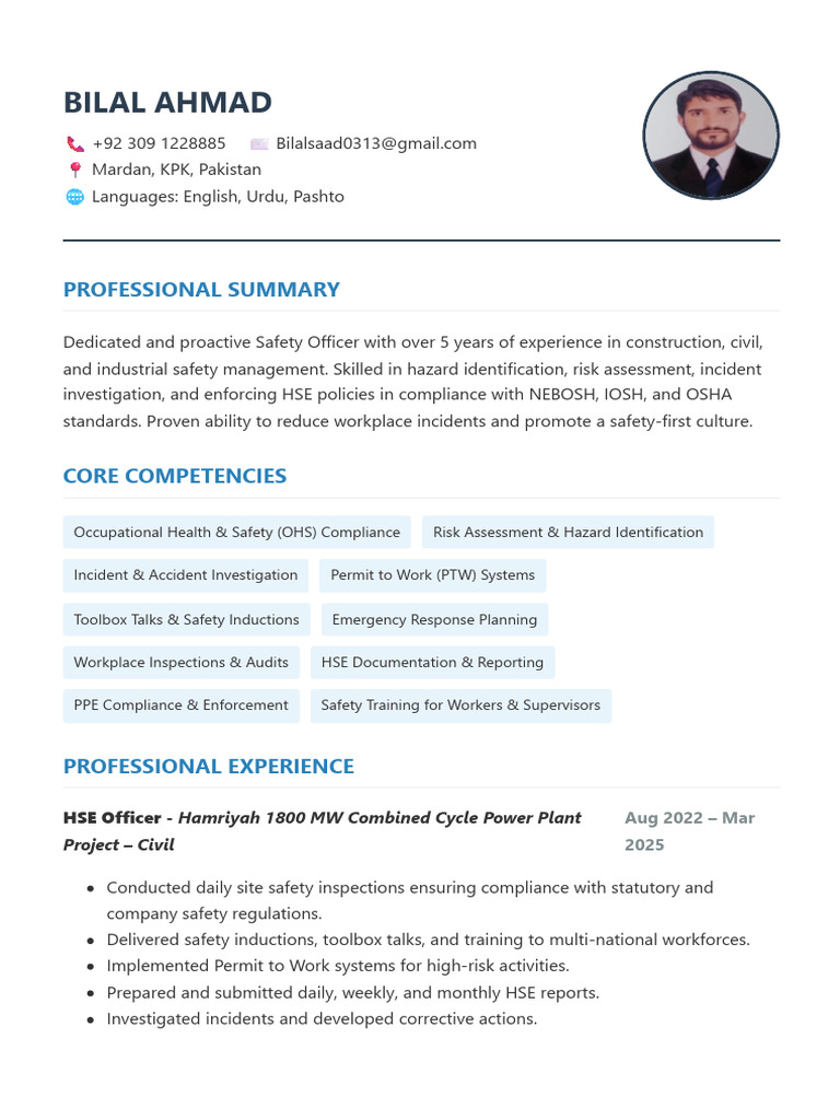 Safety Officer with HSE Expertise | PDF | Occupational Safety And ...