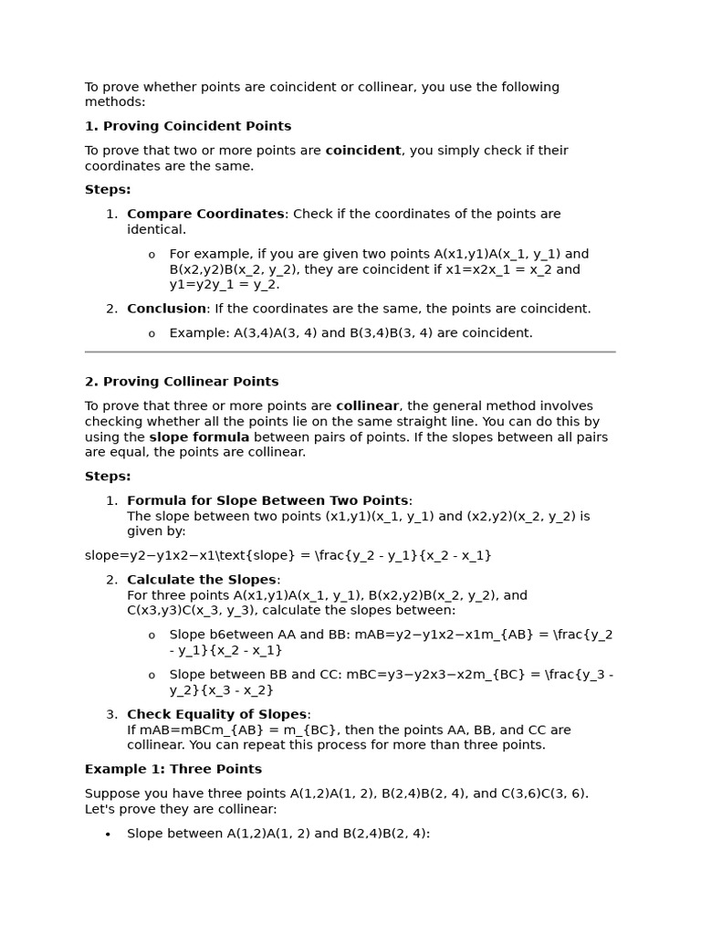 Proving Coincident and Collinear Points | PDF | Line (Geometry ...