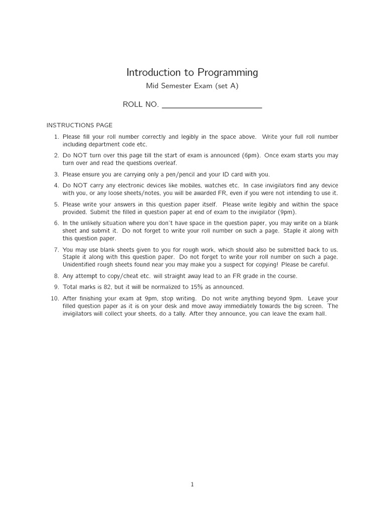 Mid Semester Exam: Programming Basics | PDF | Integer (Computer Science ...