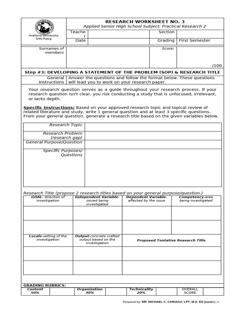 RESEARCH Worksheet No3 PR2 1st Quarter | PDF