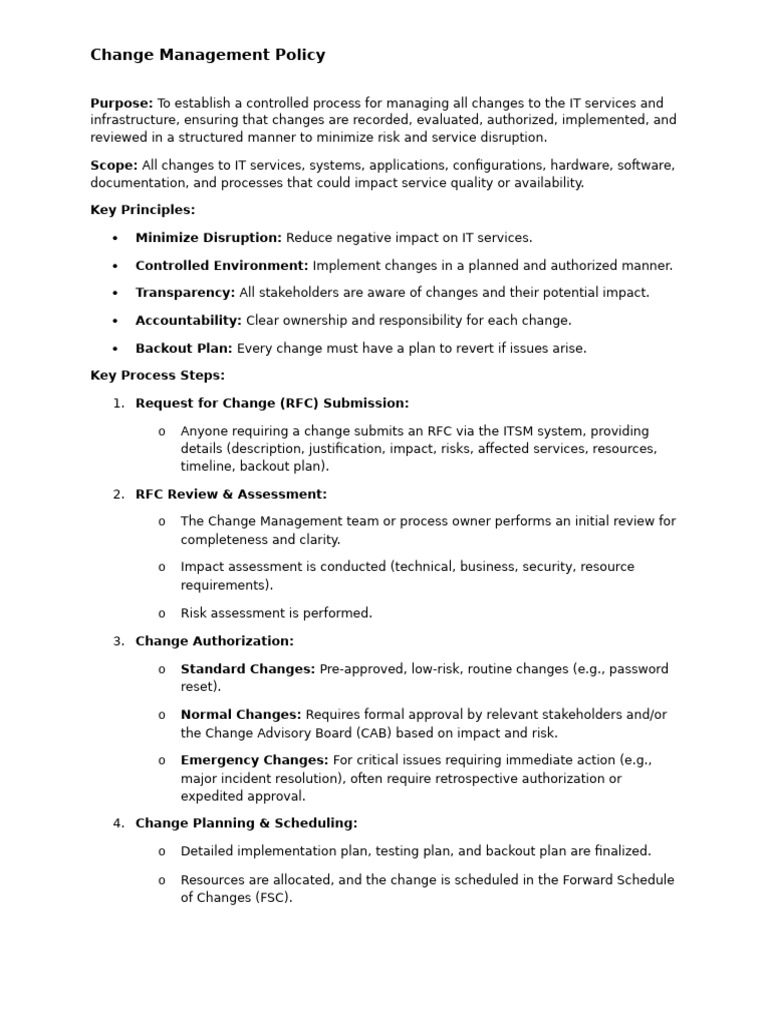 Change Management Policy | PDF | Risk