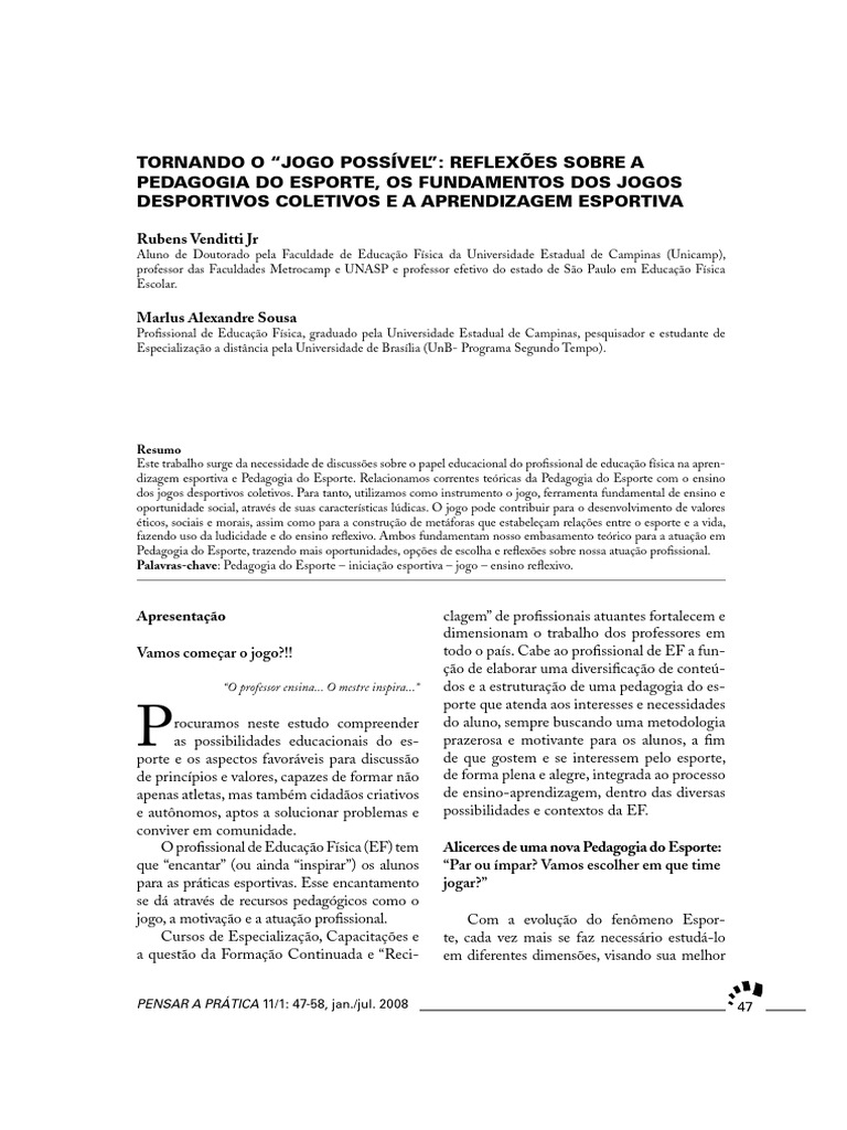 Pedagogia do Esporte e Aprendizagem | PDF | Pedagogia | Aprendizado