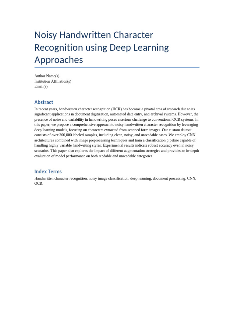 Noisy Handwritten Character Recognition | PDF | Optical Character ...