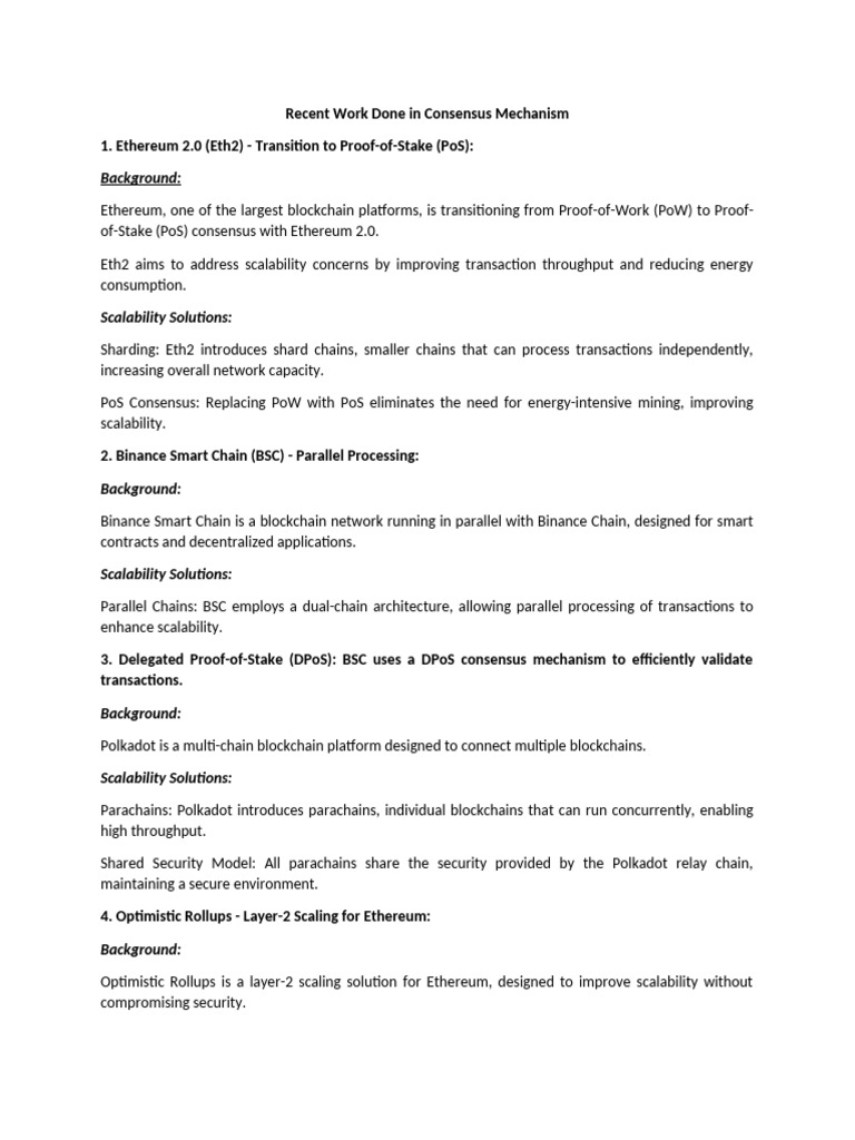 Recent Work in Scalability of Consensus Mechanism in Blockhains | PDF ...