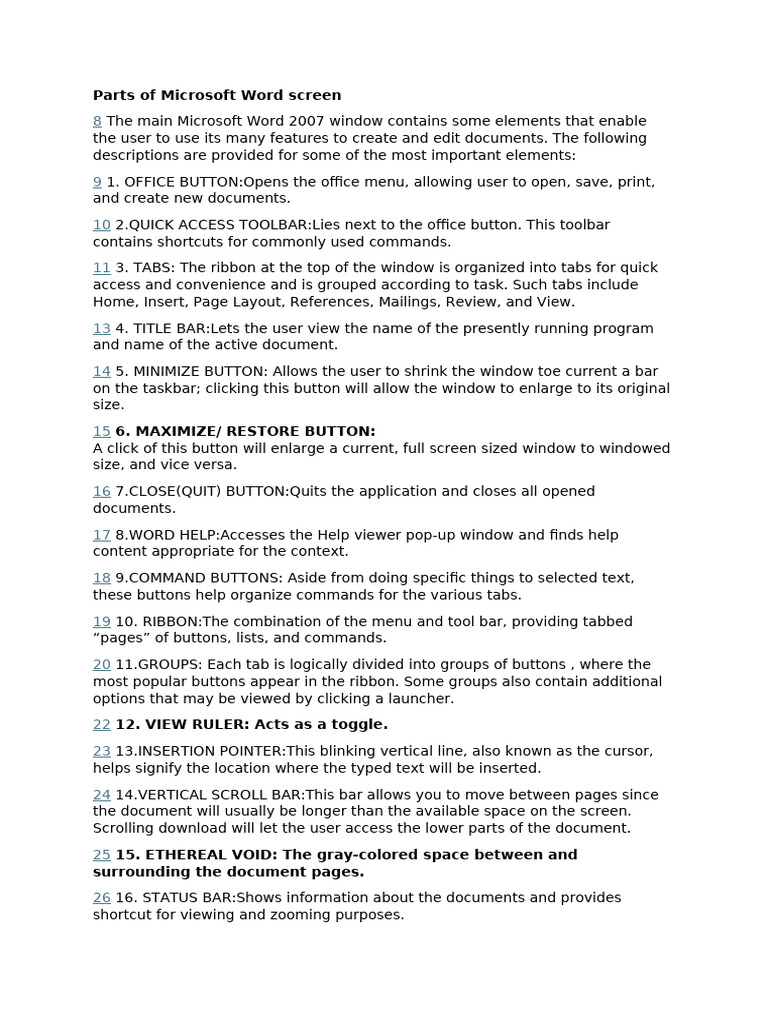Parts of Microsoft Word Screen | PDF | Window (Computing) | Button ...