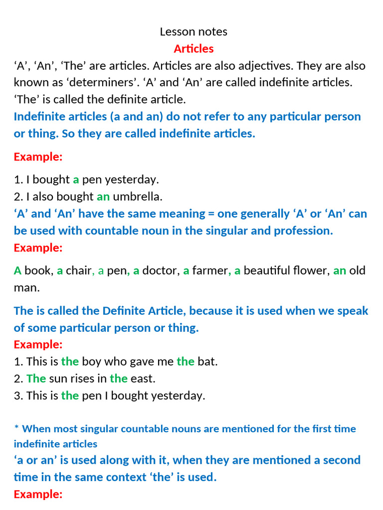 Understanding Articles: A, An, The | PDF | Languages | Foreign Language ...