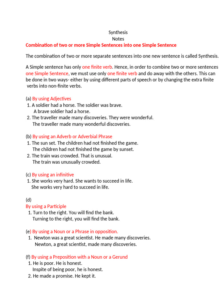 Synthesis of Simple Sentences | PDF | Verb | Adverb