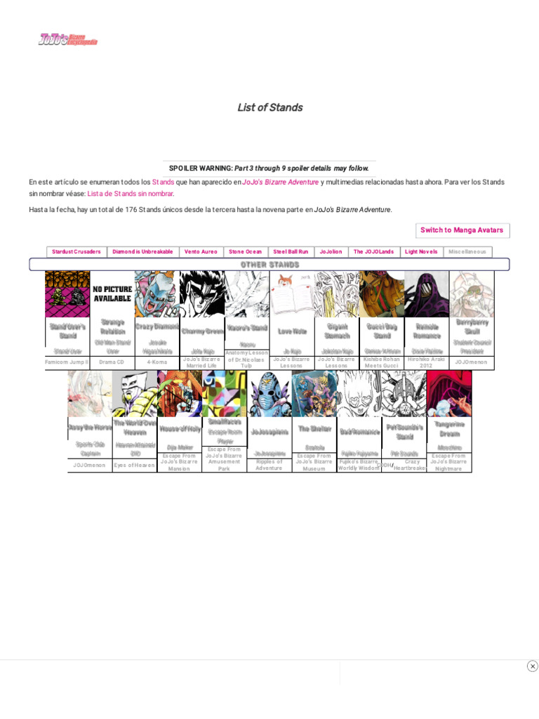 JOJO STANDS ENCYCLOPEDIA visual data 2