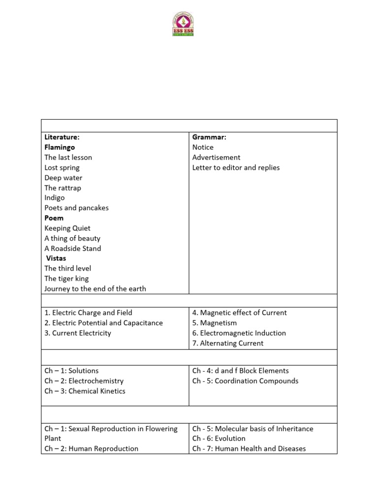Class 12 Half Yearly Syllabus 2025-26 | PDF
