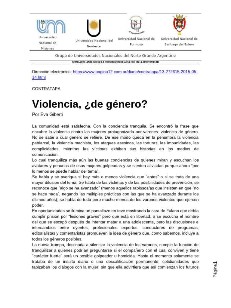 Violencia de género: un análisis crítico | PDF | La violencia contra ...