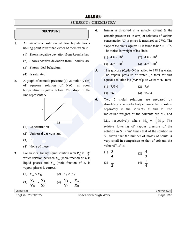 Chemistry Questions on Solutions and Properties | PDF | Scientific ...