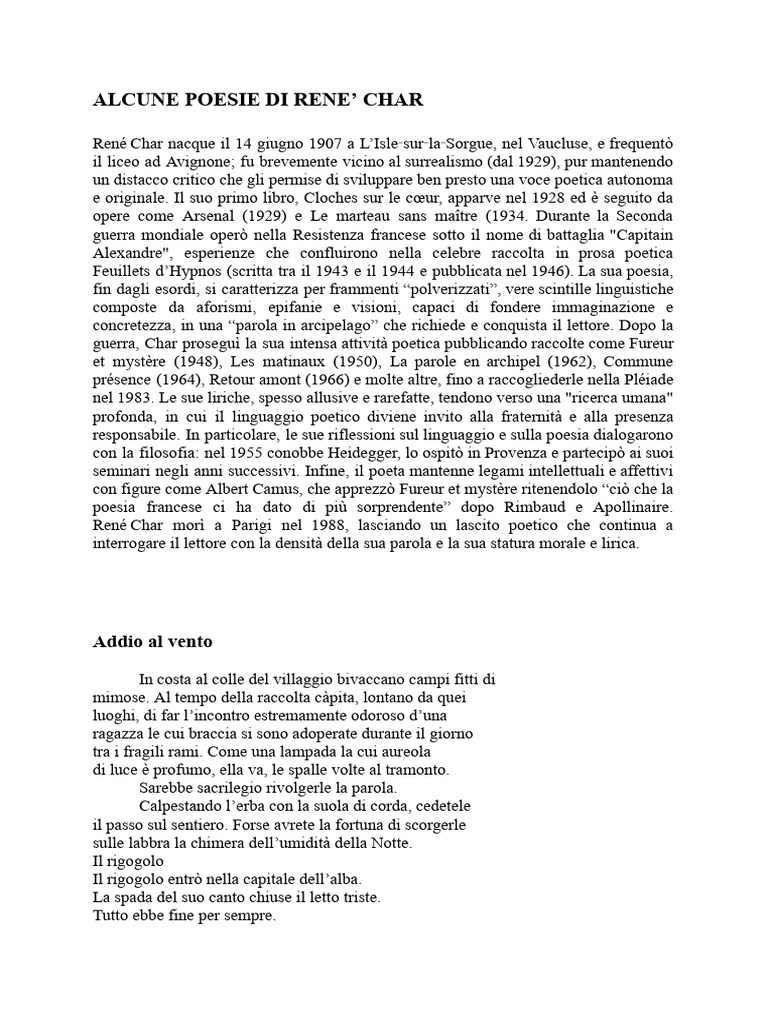 René Char - Alcune Poesie | PDF