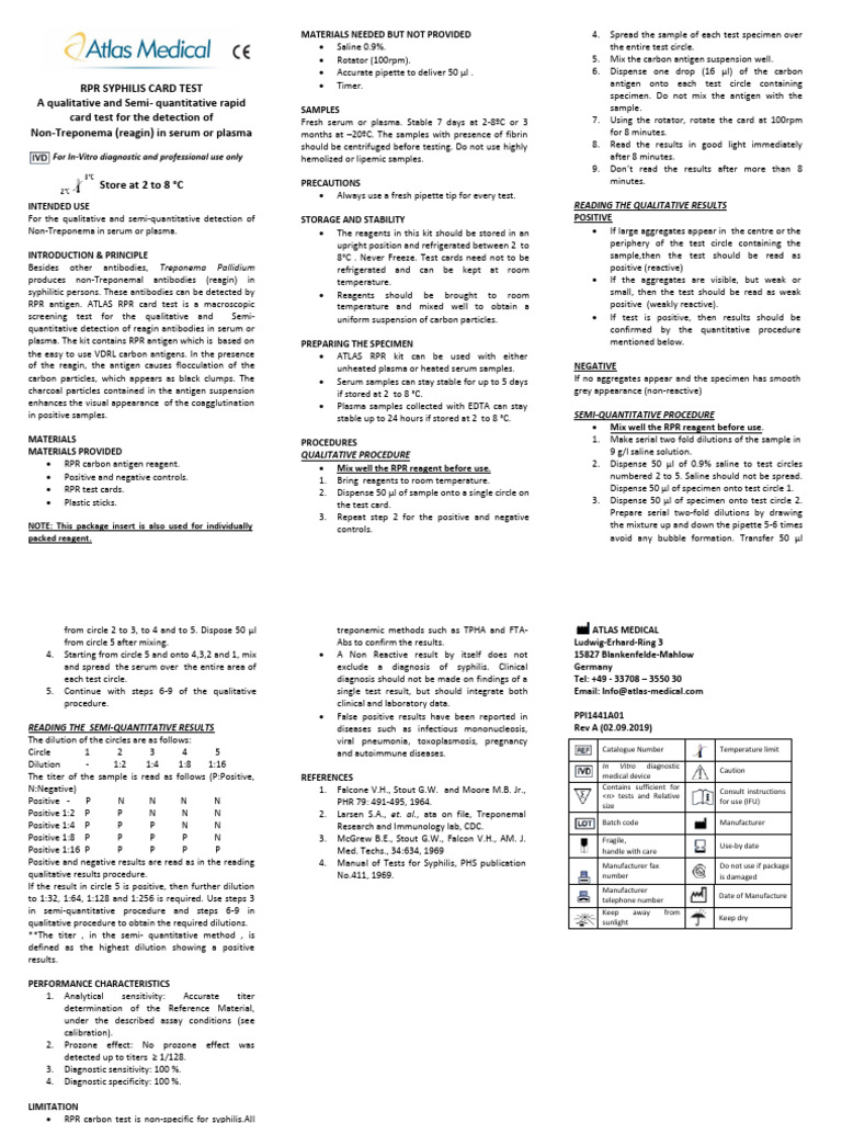 RPR Carbon Antigen Test for Syphilis | PDF | Blood Plasma | Antibody