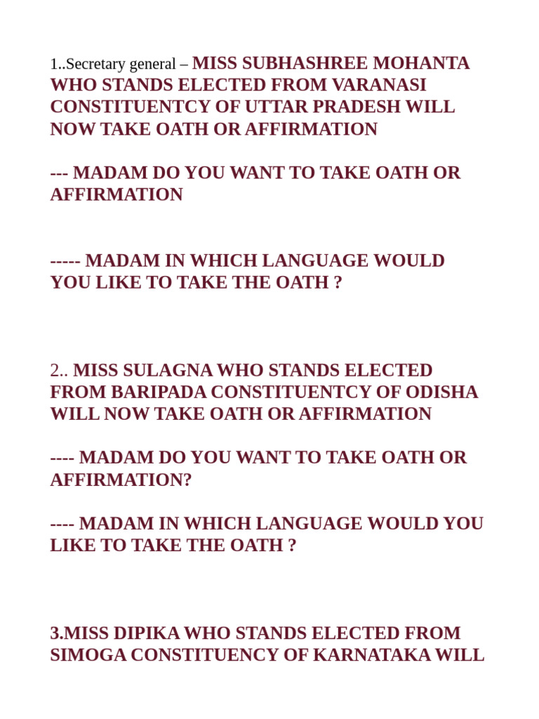 Elected Officials' Oath Ceremony Details | PDF