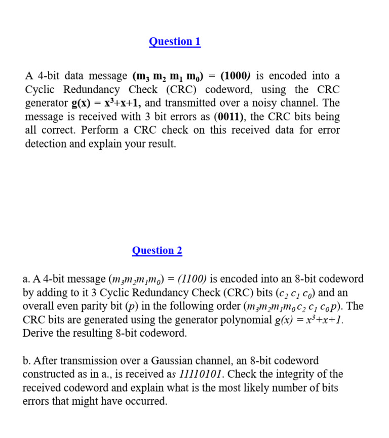 CRC Questions and Error Detection | PDF