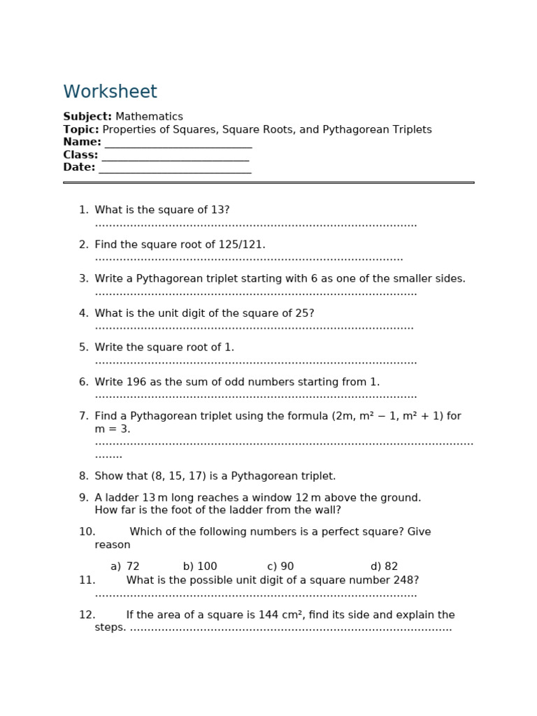 Mathematics Worksheet | PDF