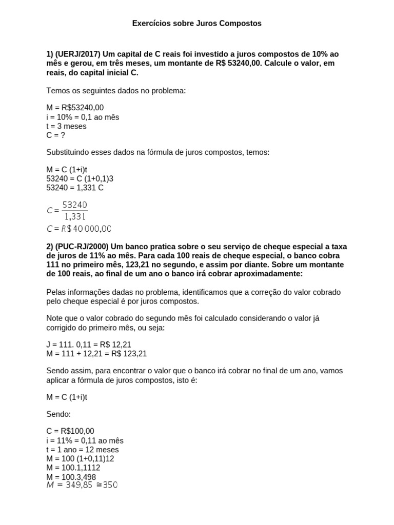 Exercícios Sobre Juros Compostos | PDF