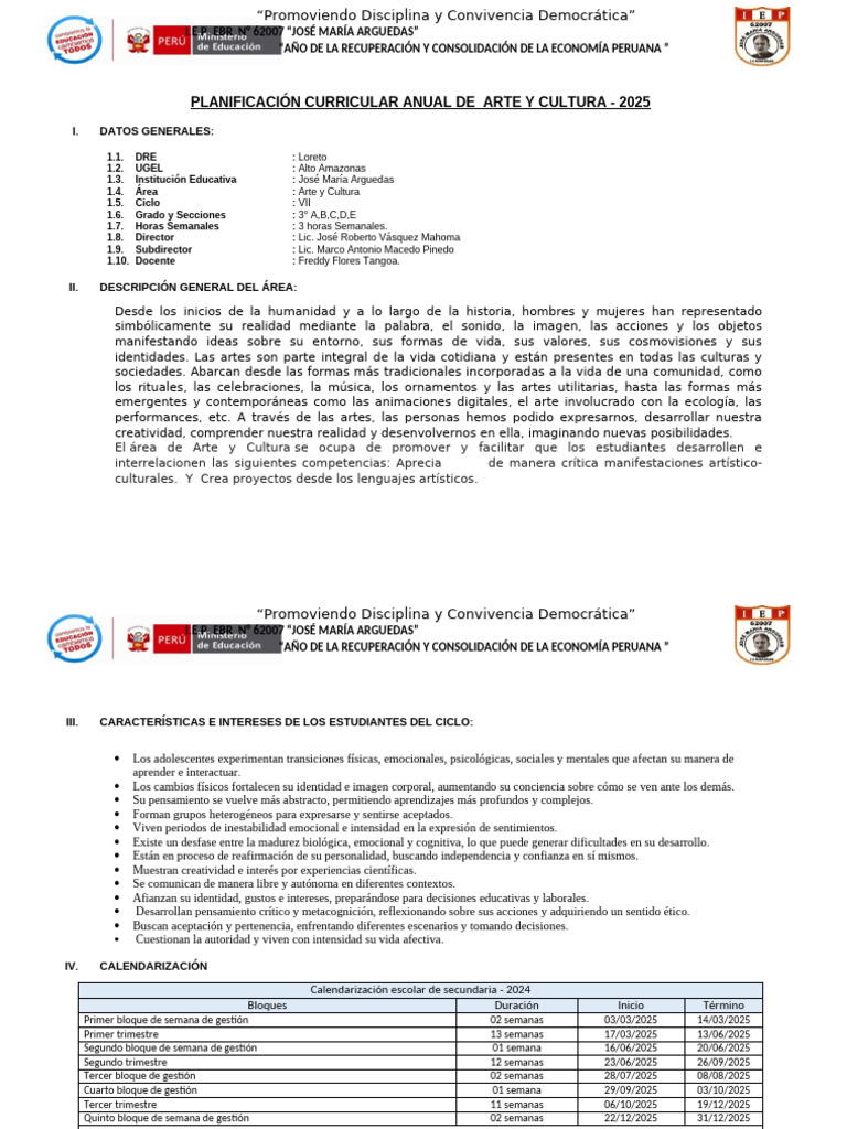 Plan Curricular de Arte y Cultura 2025 | PDF | Pensamiento | Las emociones
