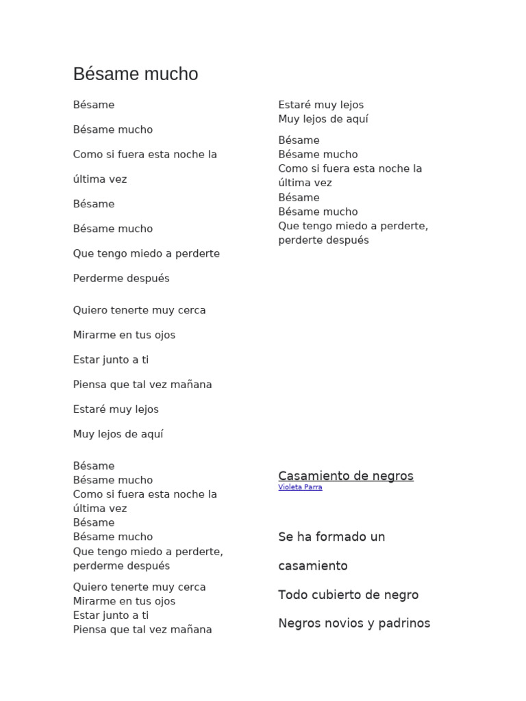 Letra de Bésame Mucho | PDF