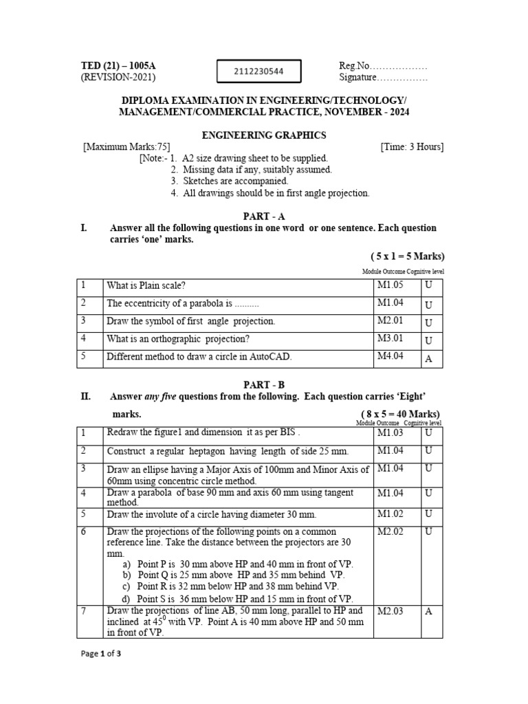 Engineering Graphics Exam November 2024 | PDF | Classical Geometry ...