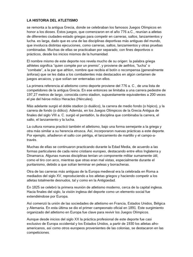 Historia y Calentamiento en Atletismo | PDF | Deporte del atletismo