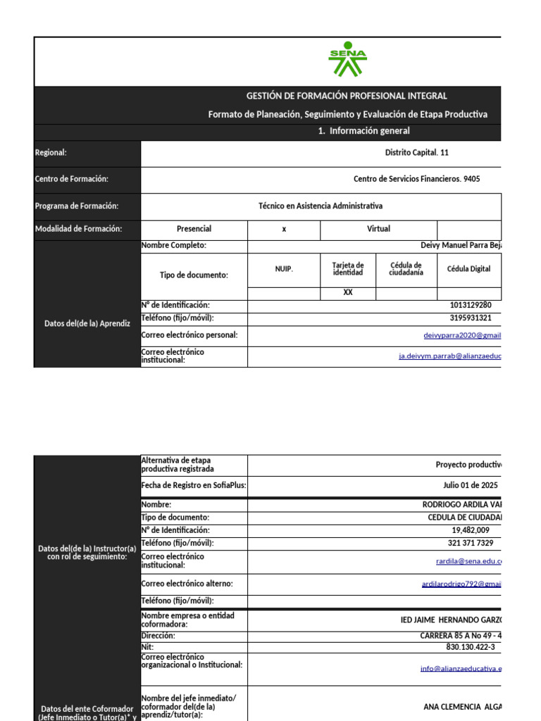 GFPI-F-023 Concertación TI 1013129280 Parra Bejarano Deivy Manuel | PDF ...